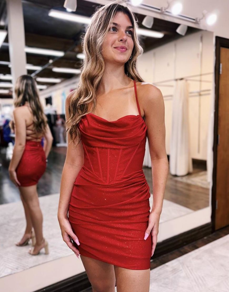 Charming Bodycon Corset Back Glitter Homecoming Party Dress