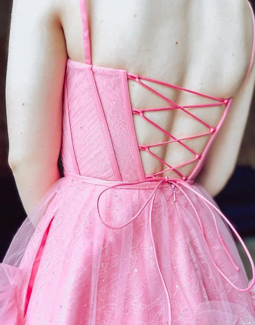 Charming Hot Pink A-Line Lace UpTulle Homecoming Dress