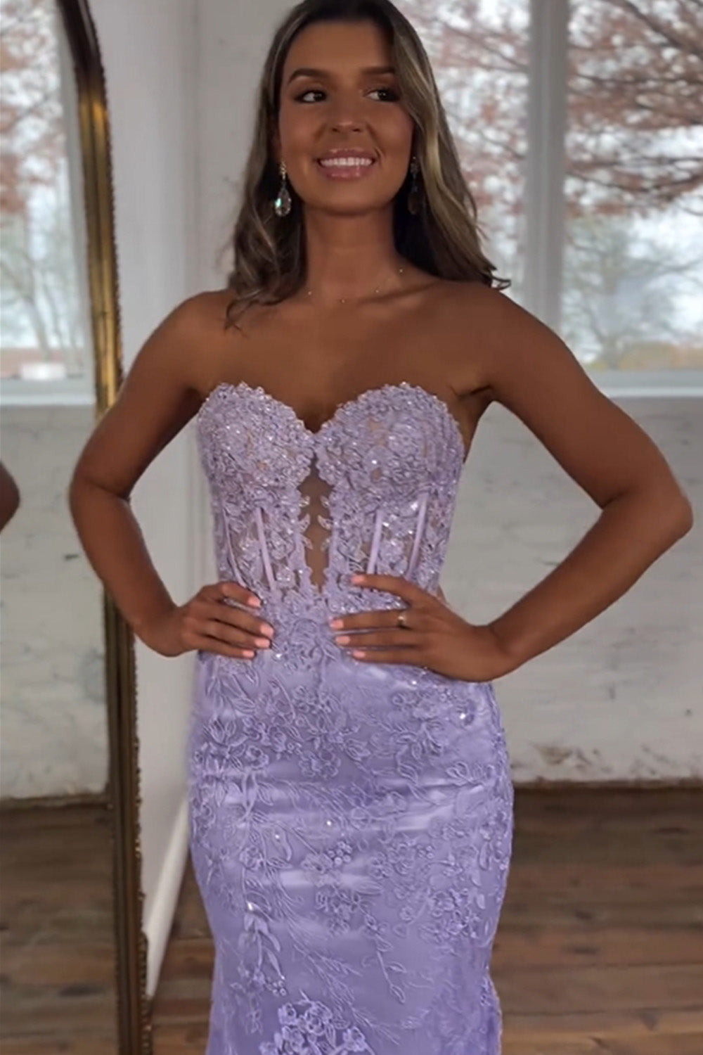 Charming Lilac Mermaid Sweetheart Backless Corset Prom Dress With Appliques