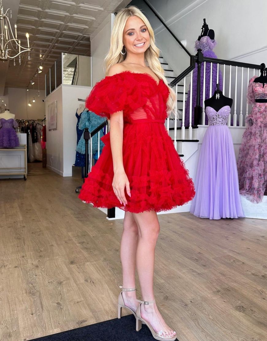Cute Off The Shoulder A-Line Short Tulle Party Dress