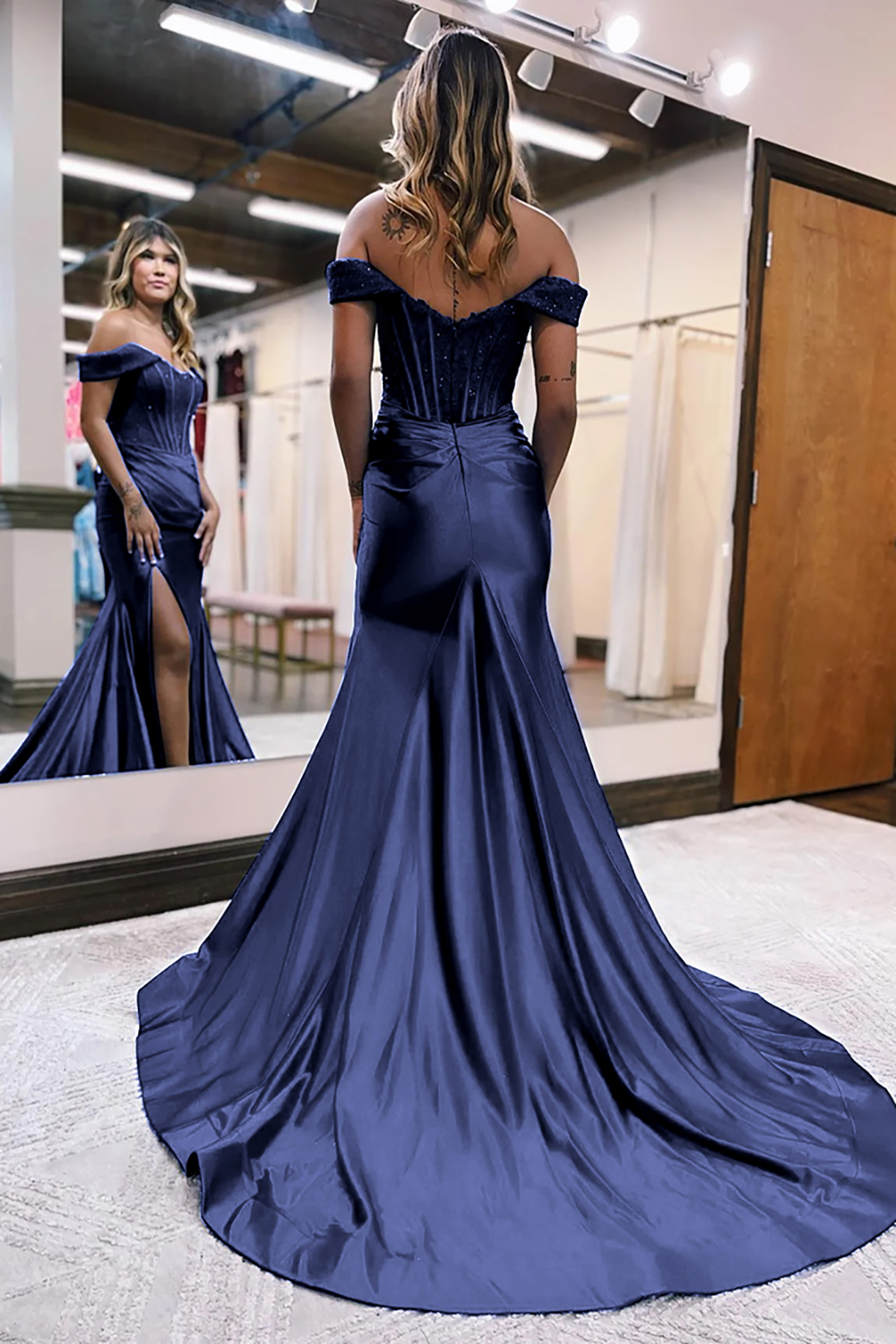 Mermaid Off The Shoulder Court Train Long Dress With Split