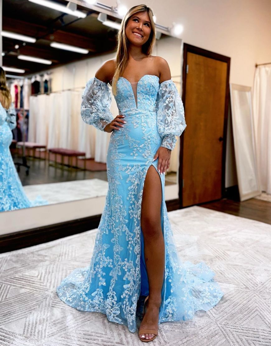Elegant Deep V-Neck Long Prom Dress With Sleeves