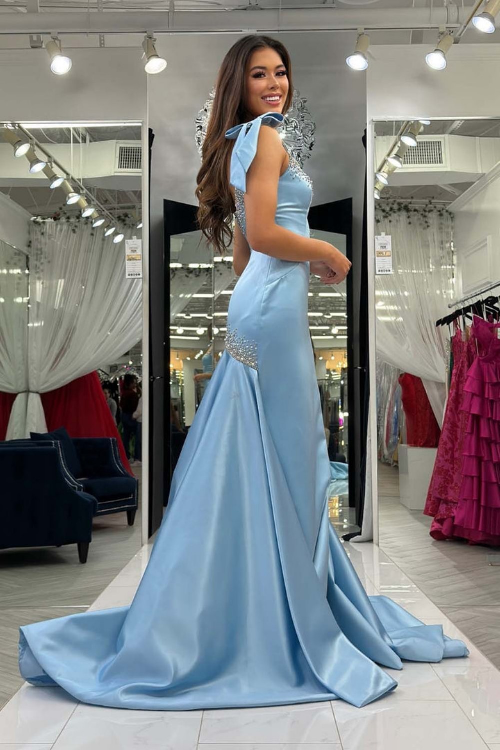 Fitted Prom Dress with Straps Bows