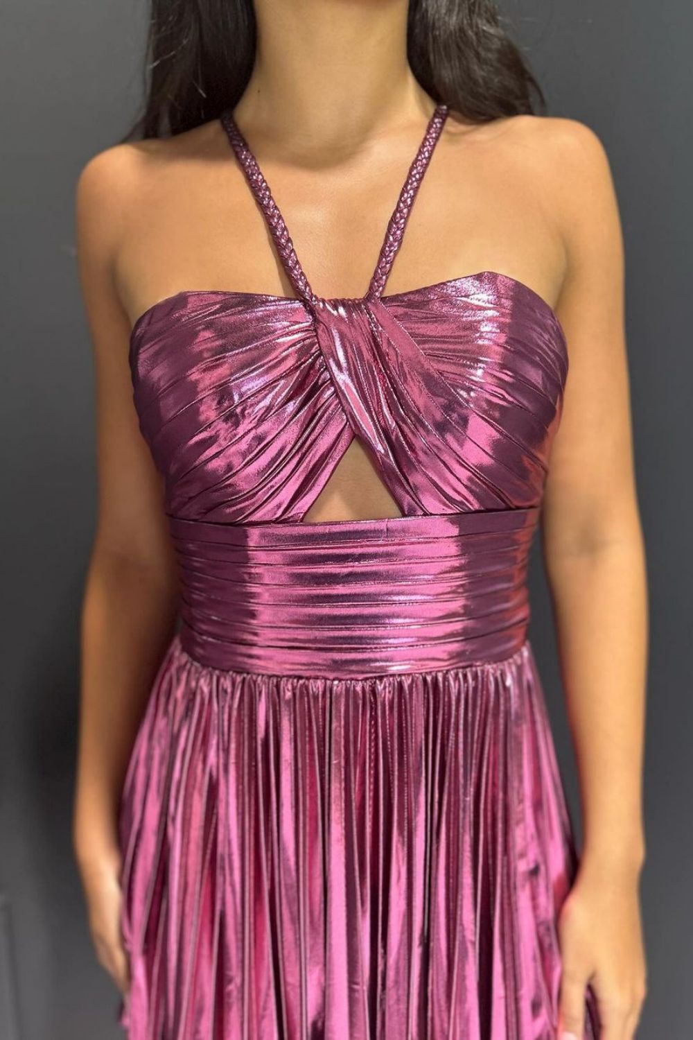 A-Line Halter Neck Zipper Back Short Metallic Homecoming Dress