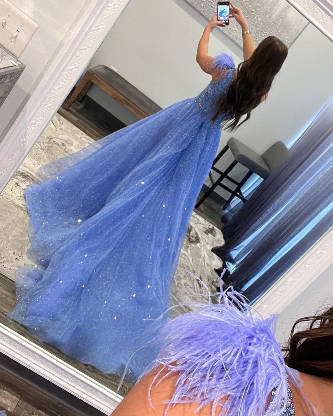 Gorgeous A-line One Shoulder Glitter Prom Dress With Split