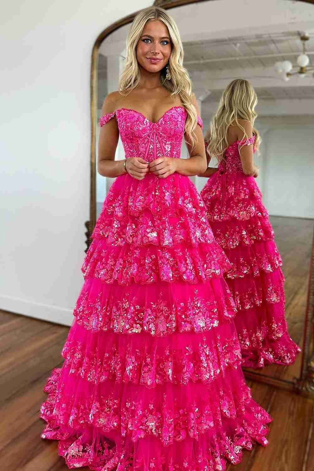 Gorgeous Gold A-Line Off The Shoulder Lace Up Long Prom Dress with Sequin