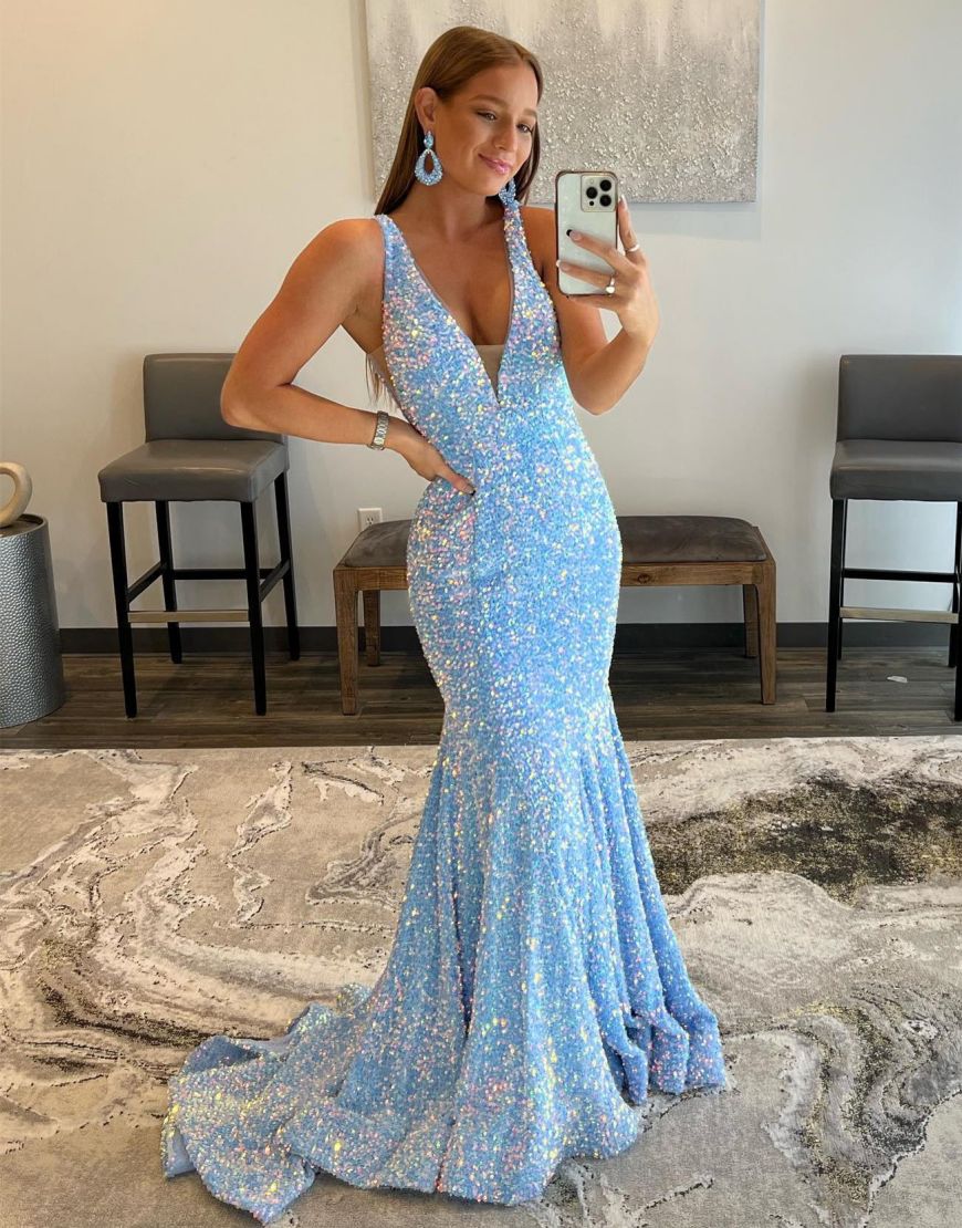 Gorgeous Mermaid V-Back Long Glitter Prom Dress