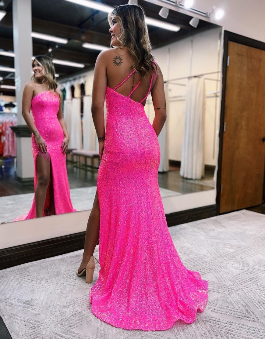 Gorgeous Sparkly Sequin One Shoulder Long Glitter Prom Dress