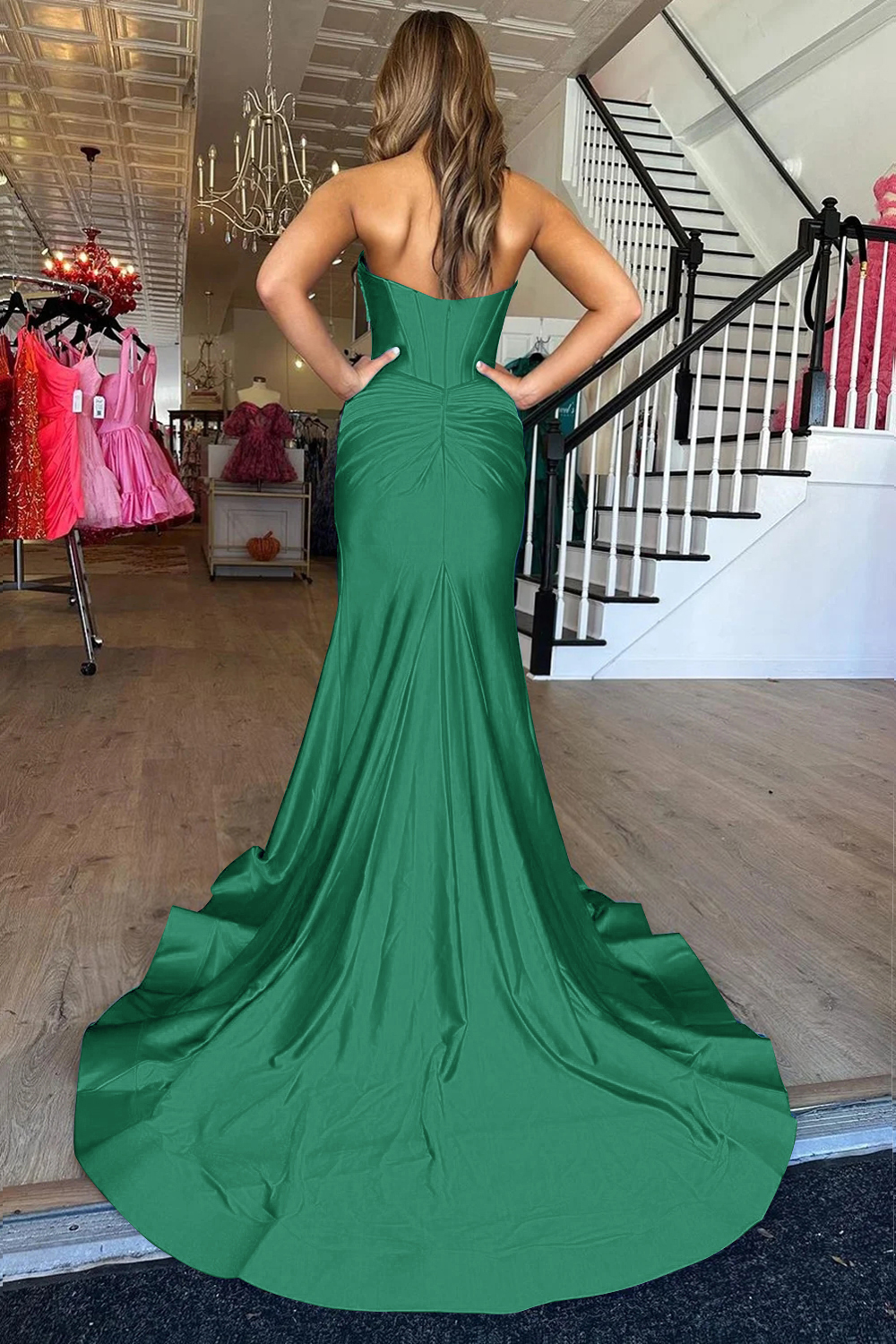 Mermaid Sweetheart Zipper Back Long Satin Prom Dress With Slit