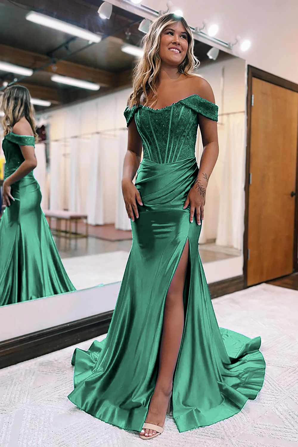 Mermaid Off The Shoulder Court Train Long Dress With Split