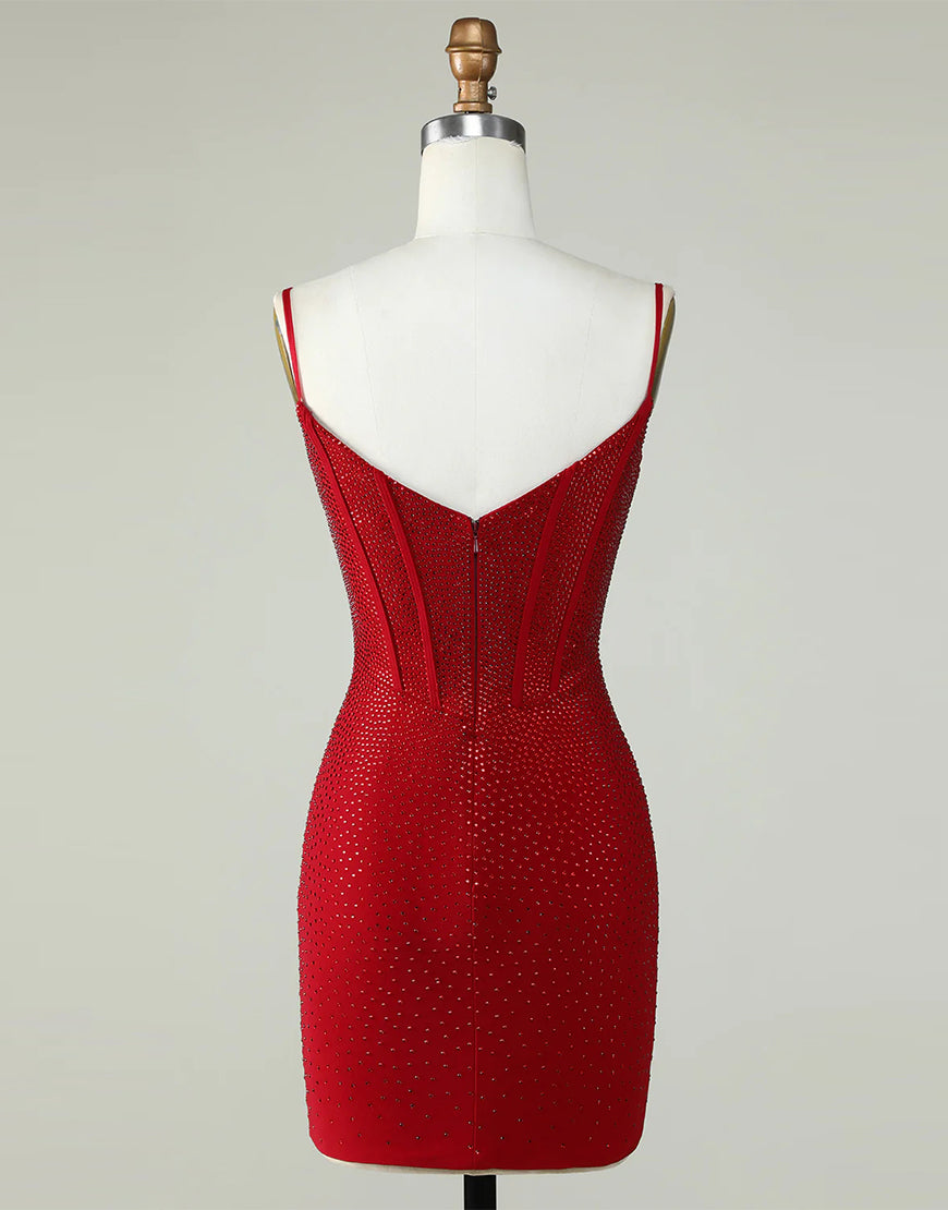 Bodycon Spaghetti Straps Short Glitter Homecoming Dress