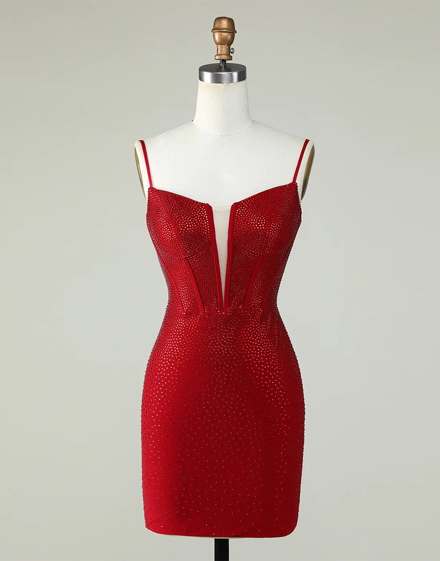 Bodycon Spaghetti Straps Short Glitter Homecoming Dress