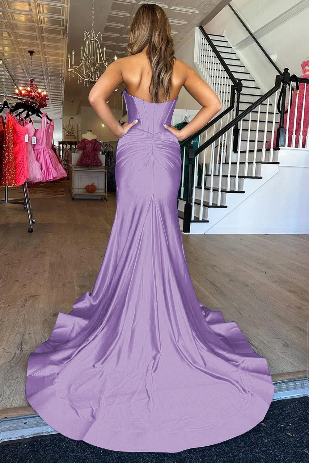 Mermaid Sweetheart Zipper Back Long Satin Prom Dress With Slit