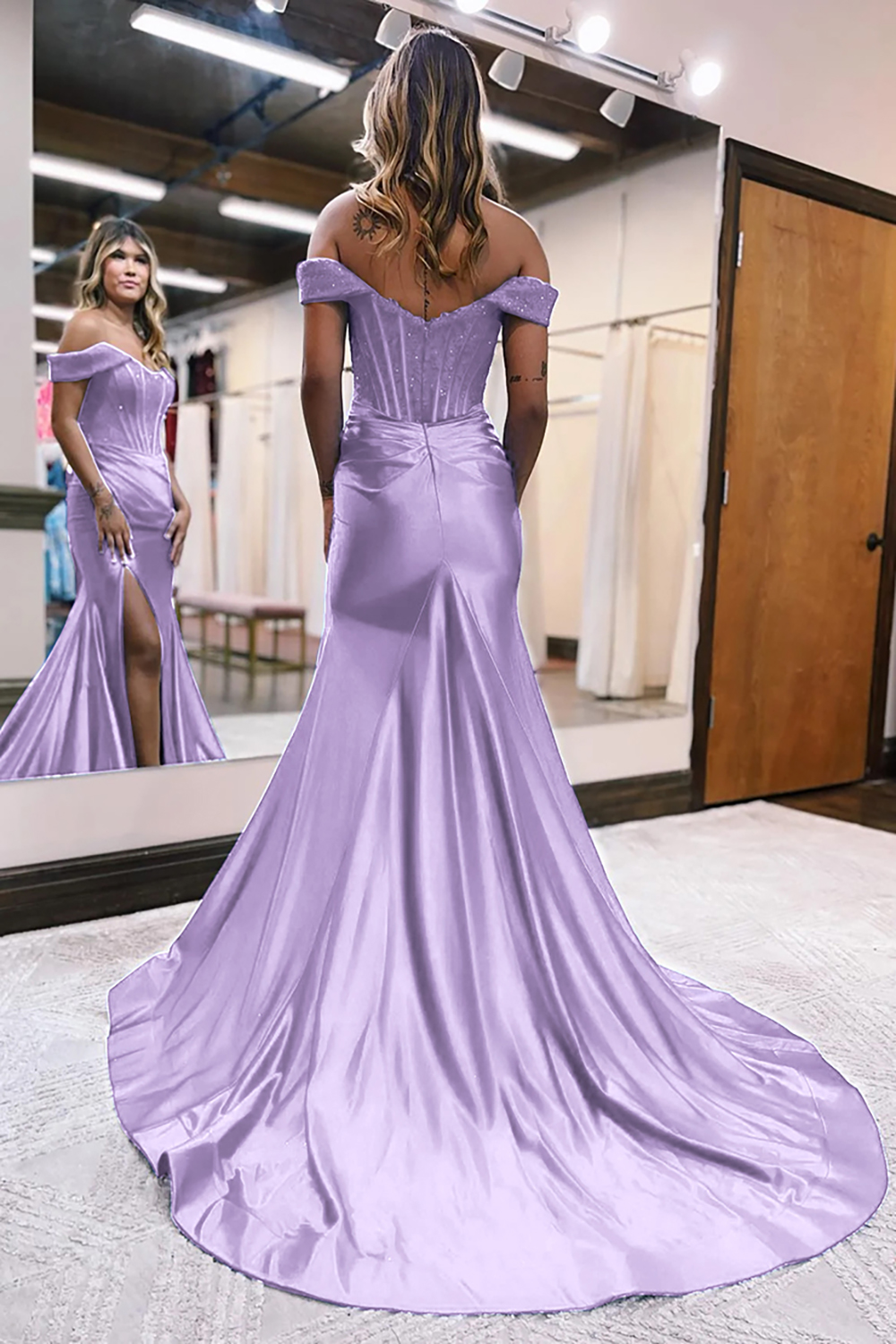 Mermaid Off The Shoulder Court Train Long Dress With Split