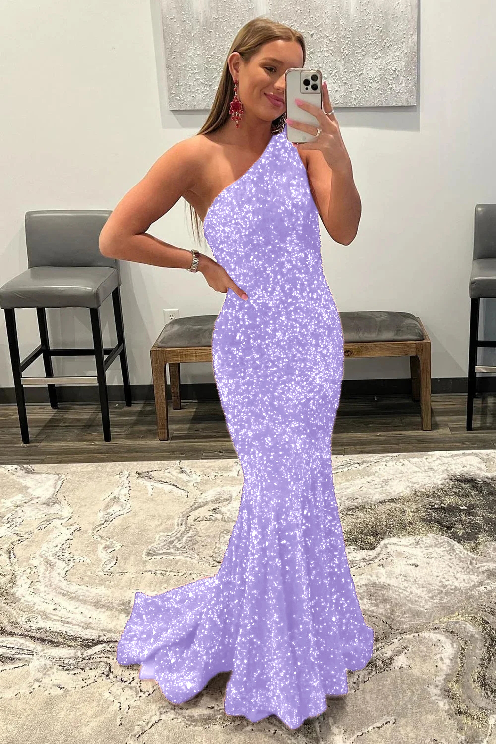 Mermaid Glitter Sexy One-Shoulder Long Prom Dress With Sequins