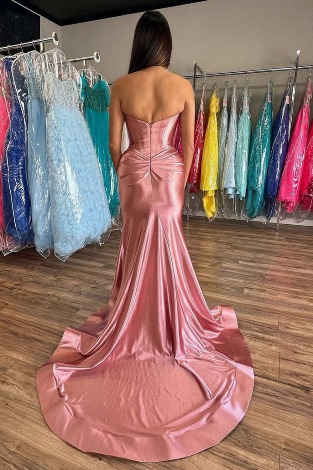 Gold Mermaid Sweetheart Long Metallic Prom Dress With Slit