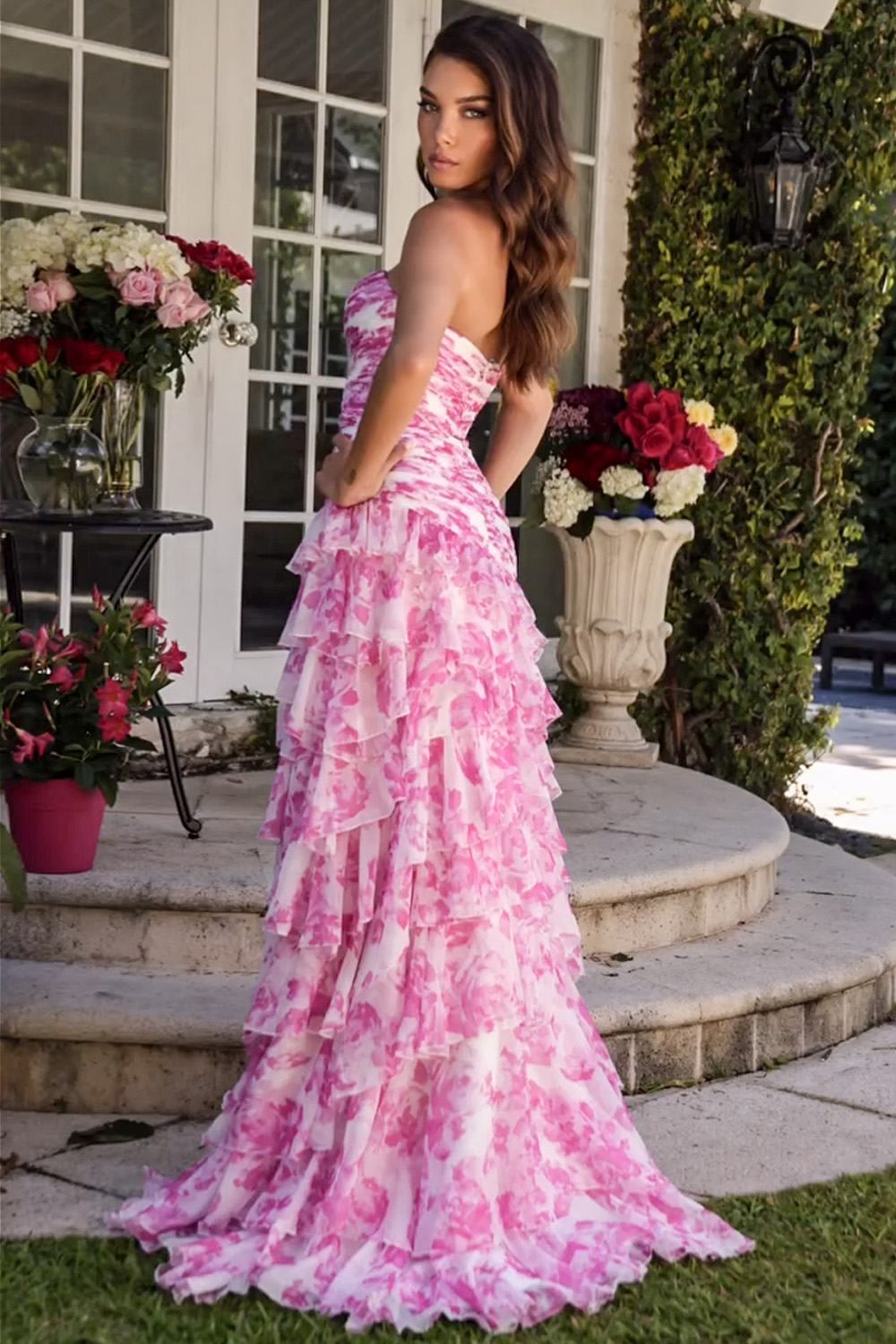 Stunning Yellow Mermaid Sweetheart Long Tiered Tulle Prom Dress with Slit