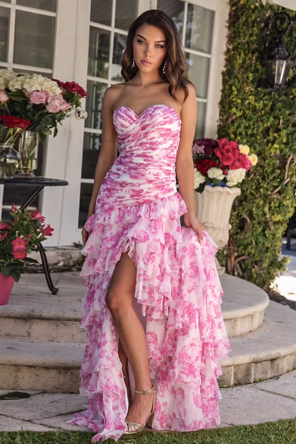 Stunning Yellow Mermaid Sweetheart Long Tiered Tulle Prom Dress with Slit