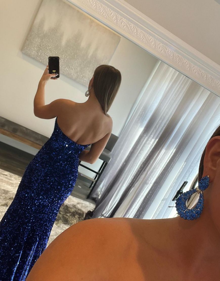 Mermaid Glitter Off-the-Shoulder Backless Prom Dress With Sequins