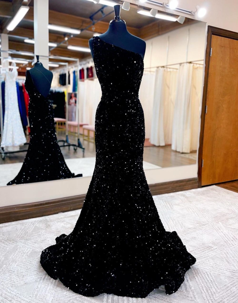 Mermaid One Shoulder Glitter Sequins Prom Dress