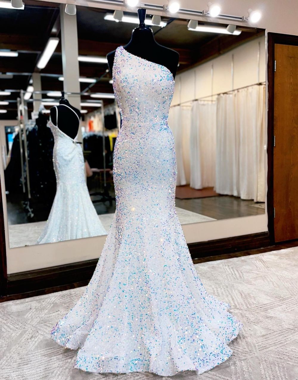 Mermaid One Shoulder Glitter Sequins Prom Dress