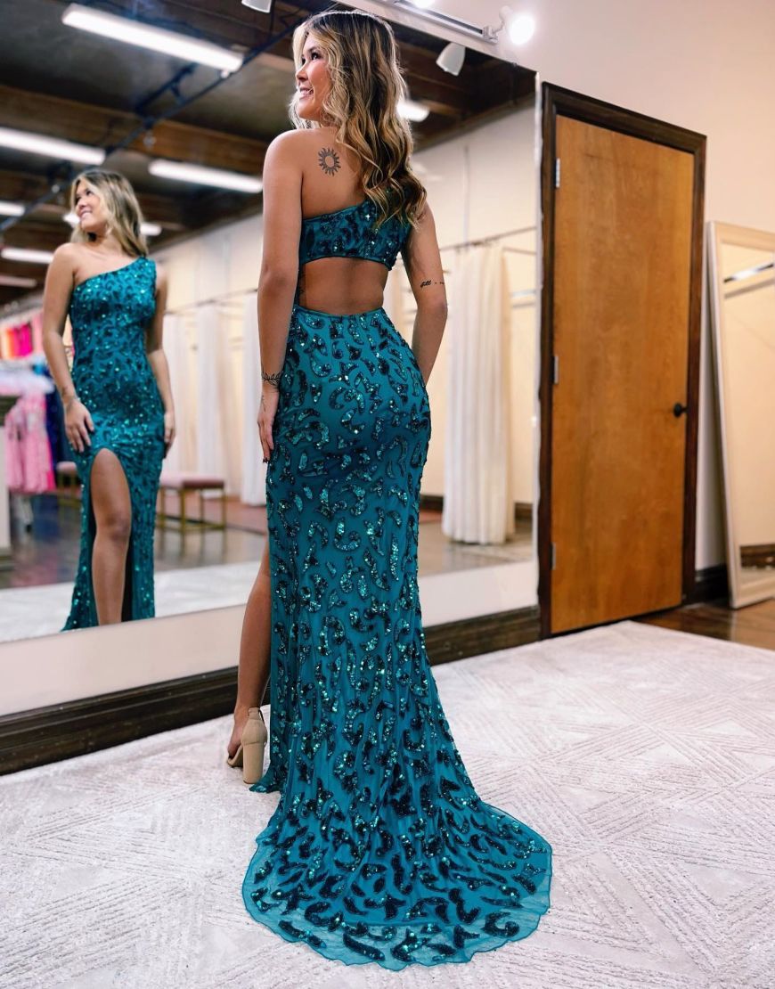 Mermaid One Shoulder Long Prom Dress With Beading