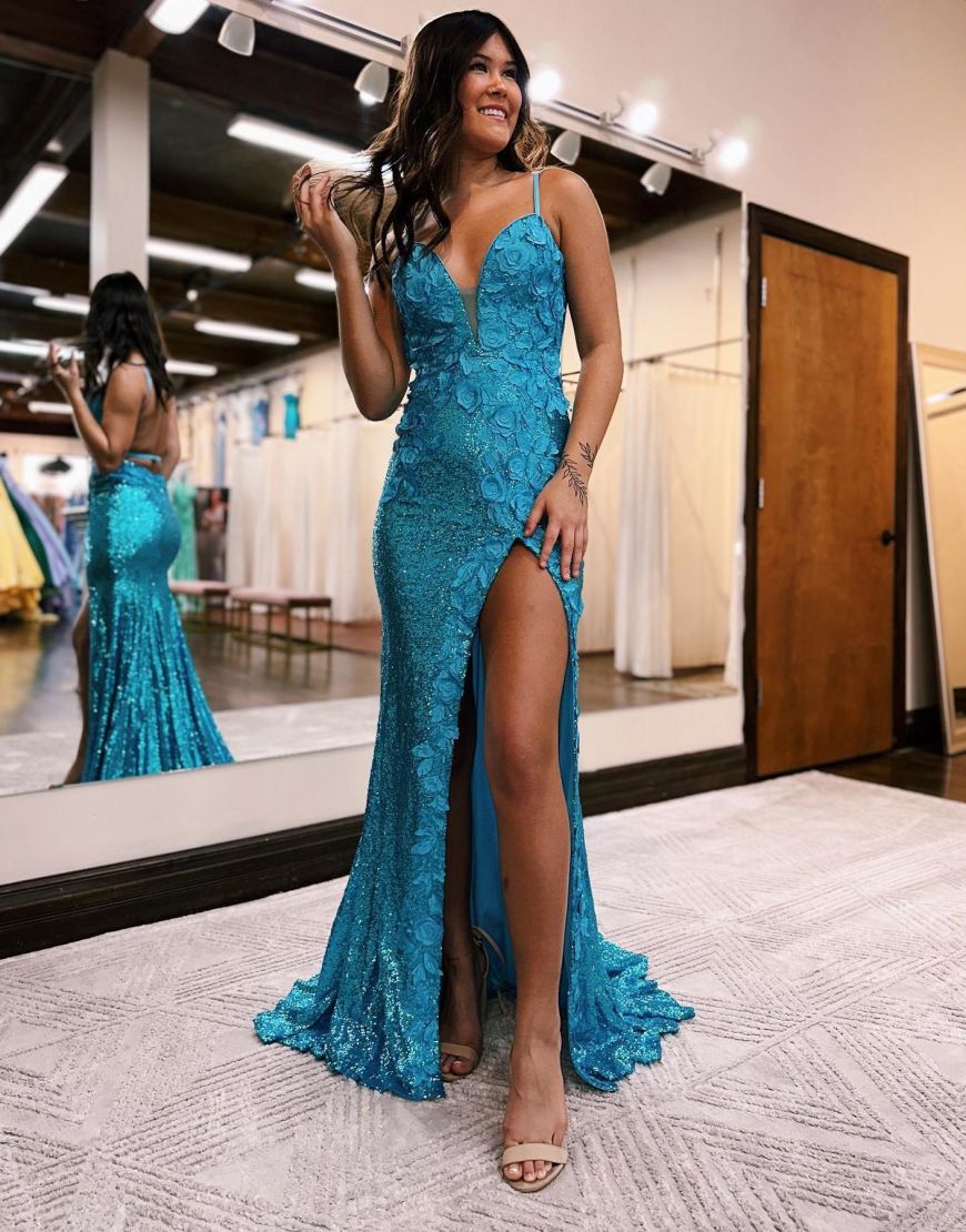 Mermaid Open Back Long Prom Evening Dress With Split