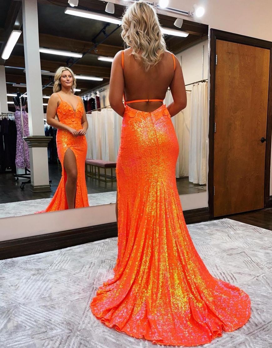 Mermaid Open Back Long Prom Evening Dress With Split