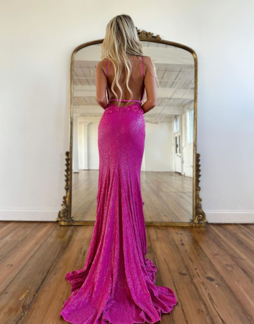Mermaid Open Back Long Prom Evening Dress With Split