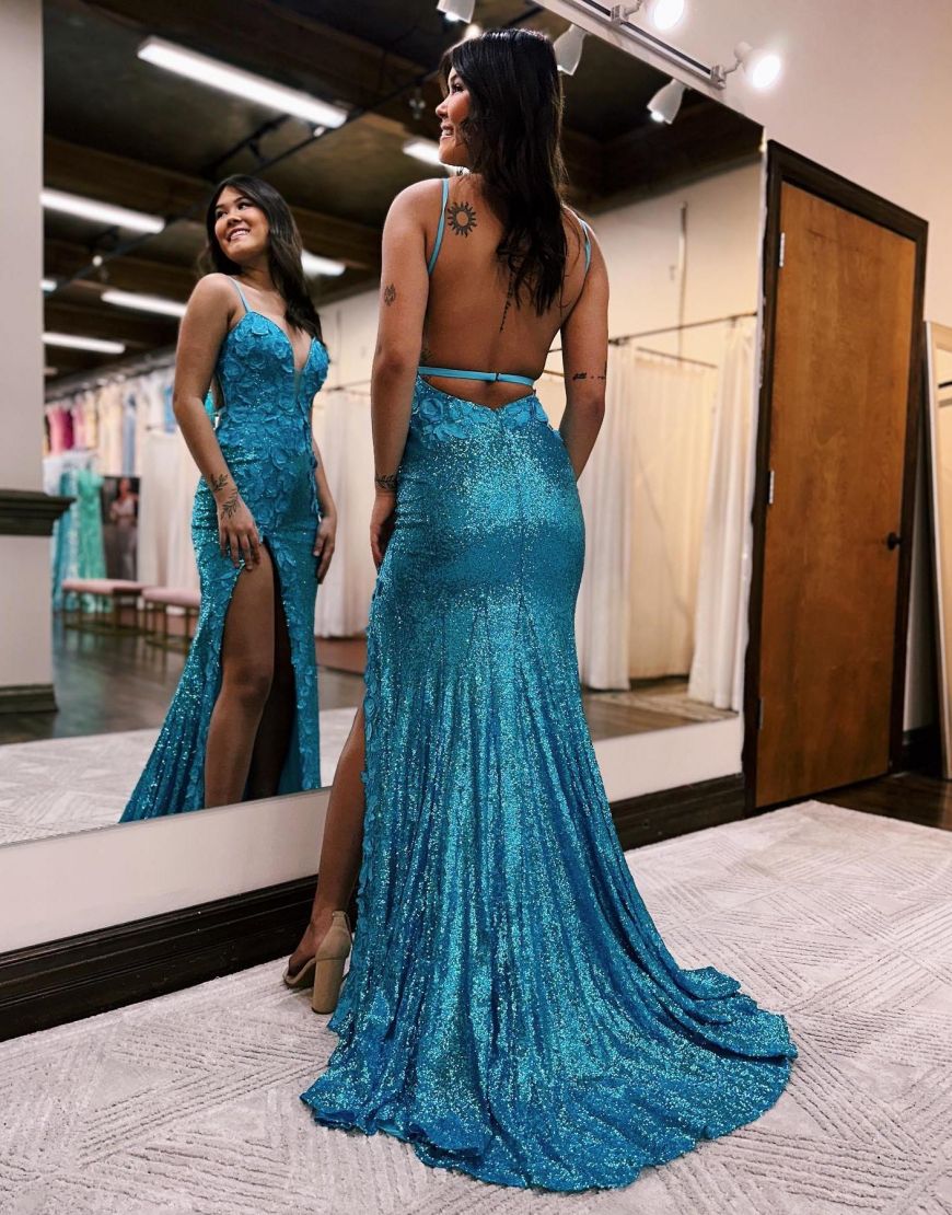 Mermaid Open Back Long Prom Evening Dress With Split