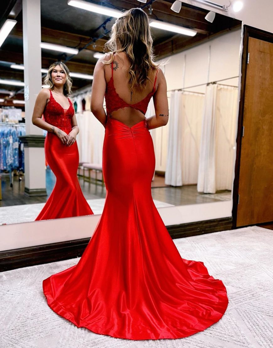 Mermaid Straps Neck Keyhole Back Long Prom Dress