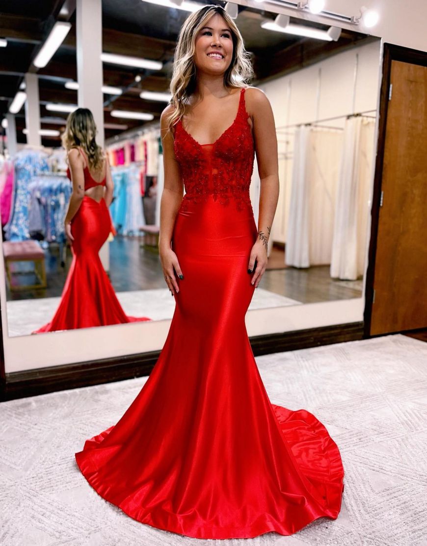 Mermaid Straps Neck Keyhole Back Long Prom Dress