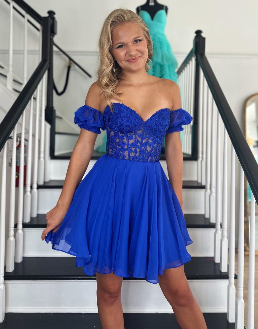 Off The Shoulder Lace And Tulle A-Line Homecoming Dress