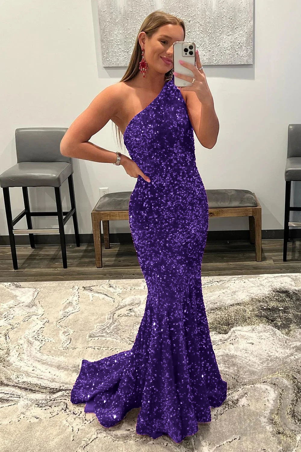 Mermaid Glitter Sexy One-Shoulder Long Prom Dress With Sequins