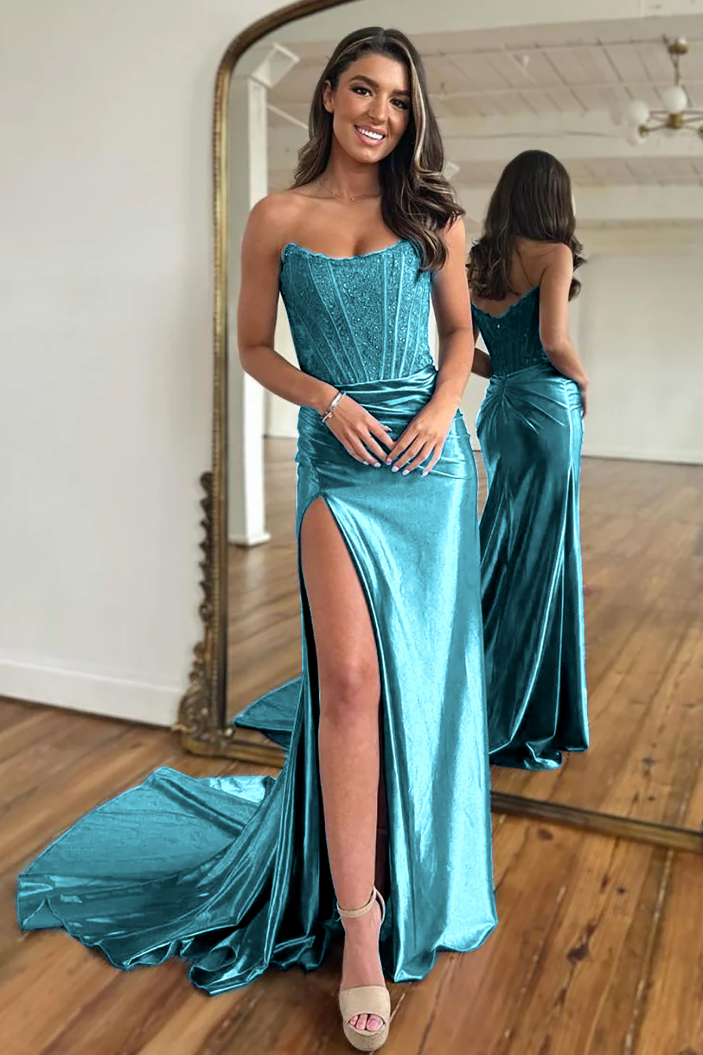 Sexy Red Strapless Long Prom Dress With Split