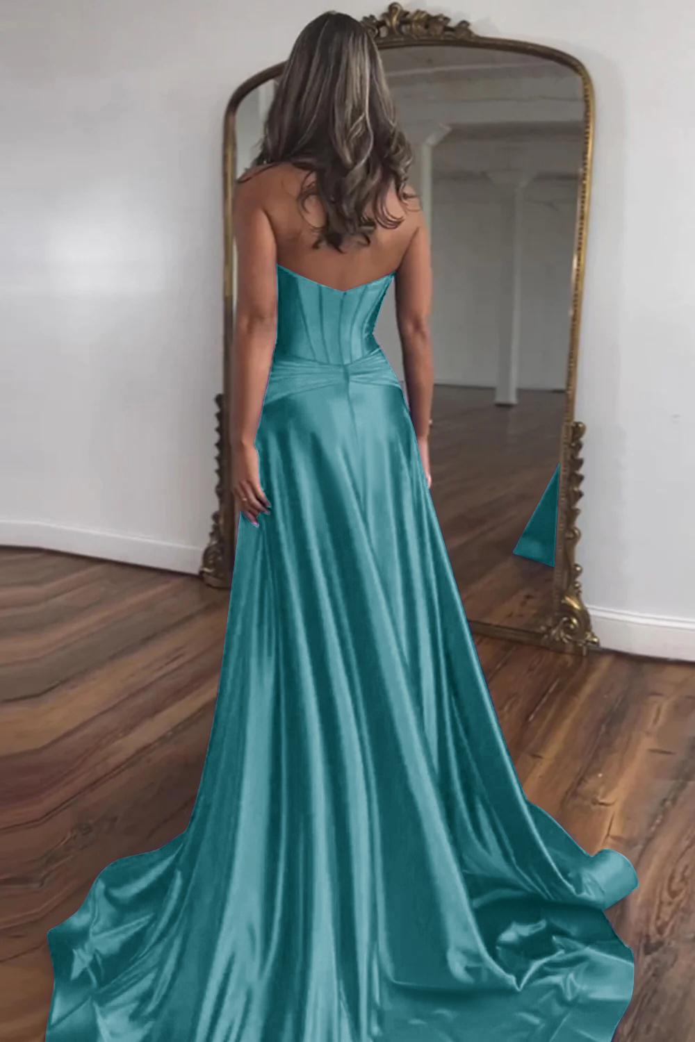 Royal Blue Sweetheart Zipper Back Long Satin Prom Dress With Split