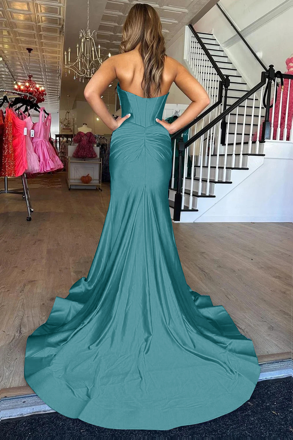 Mermaid Sweetheart Zipper Back Long Satin Prom Dress With Slit