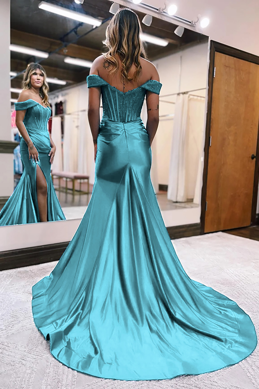 Mermaid Off The Shoulder Court Train Long Dress With Split
