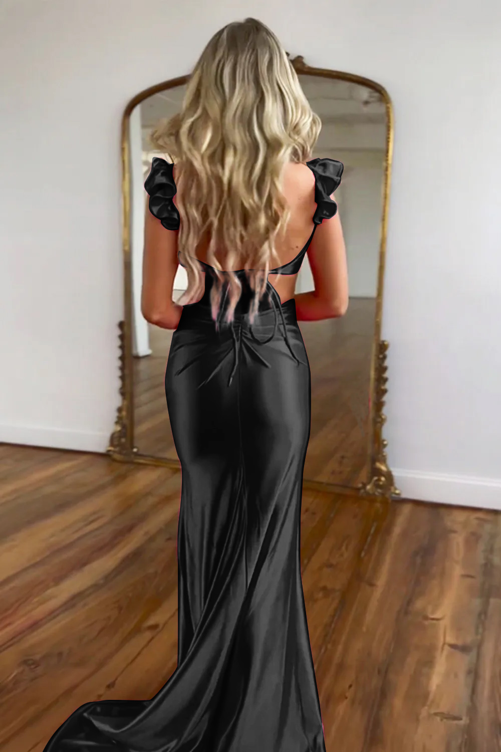 Cute Hot Pink Mermaid Cutout Waist Long Satin Prom Party Dress