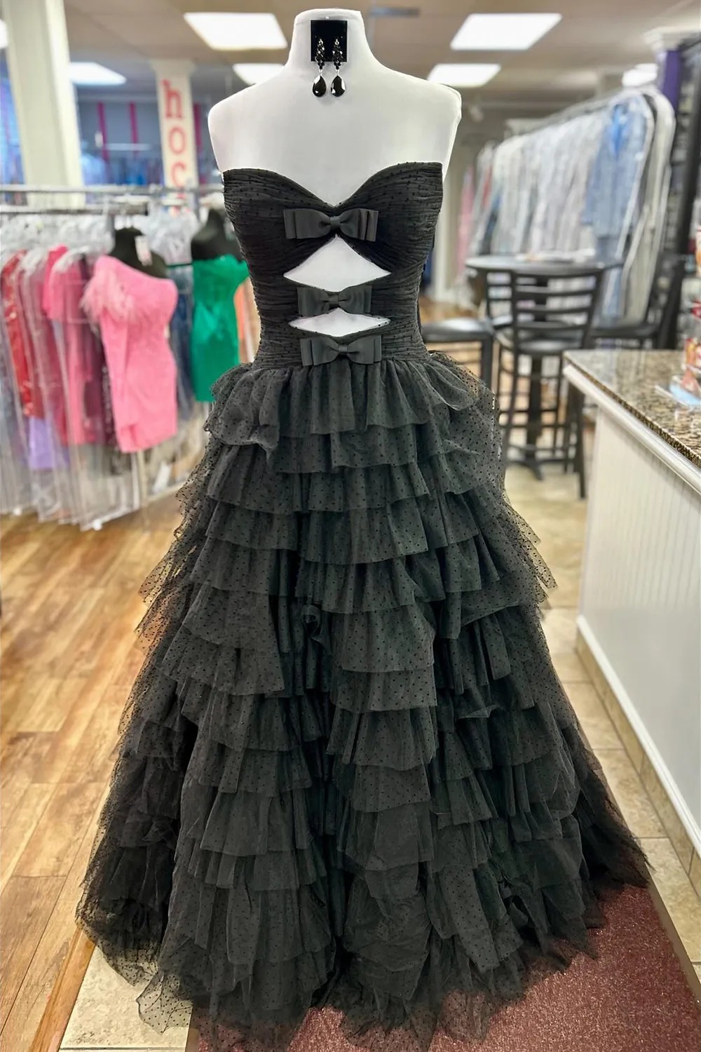 Stylish A-Line Sweetheart Long Layered Glitter Tulle Prom Dress With Slit