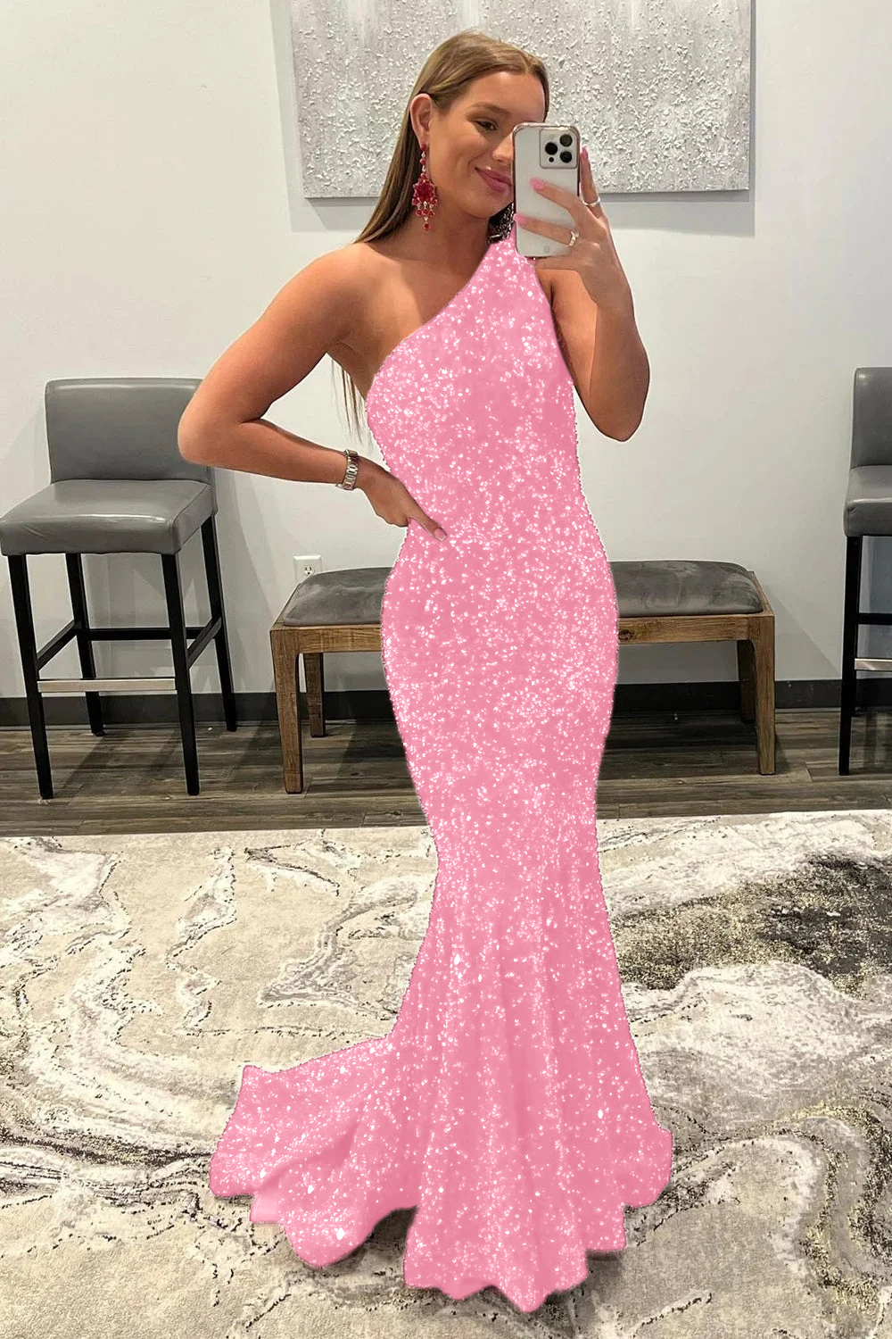 Mermaid Glitter Sexy One-Shoulder Long Prom Dress With Sequins