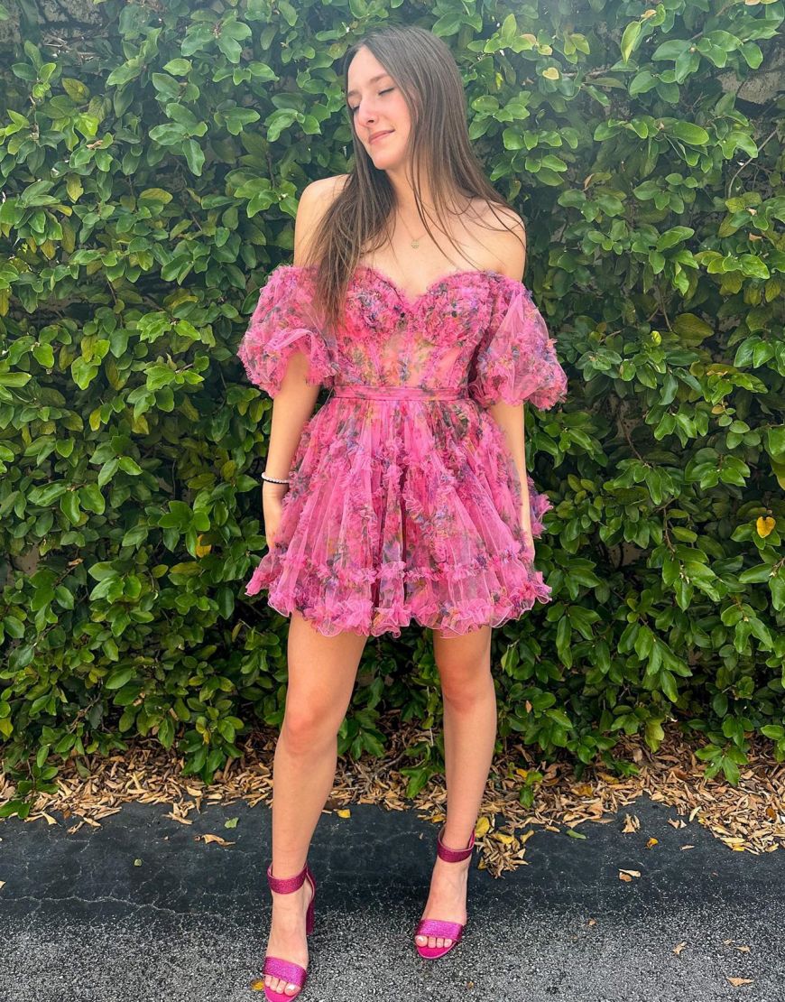 Pretty Cute Puff Sleeves A-Line Short Homecoming Party Dress