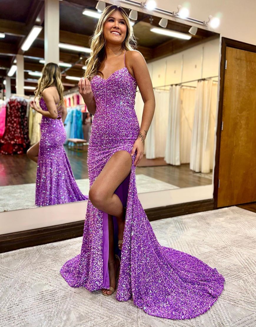 Purple Mermaid Corset Back Long Prom Dress With Split