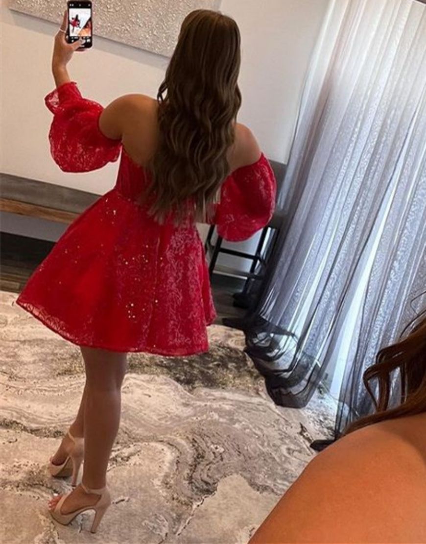 Blue A-Line Lace Homecoming Dress With Detachable Sleeves