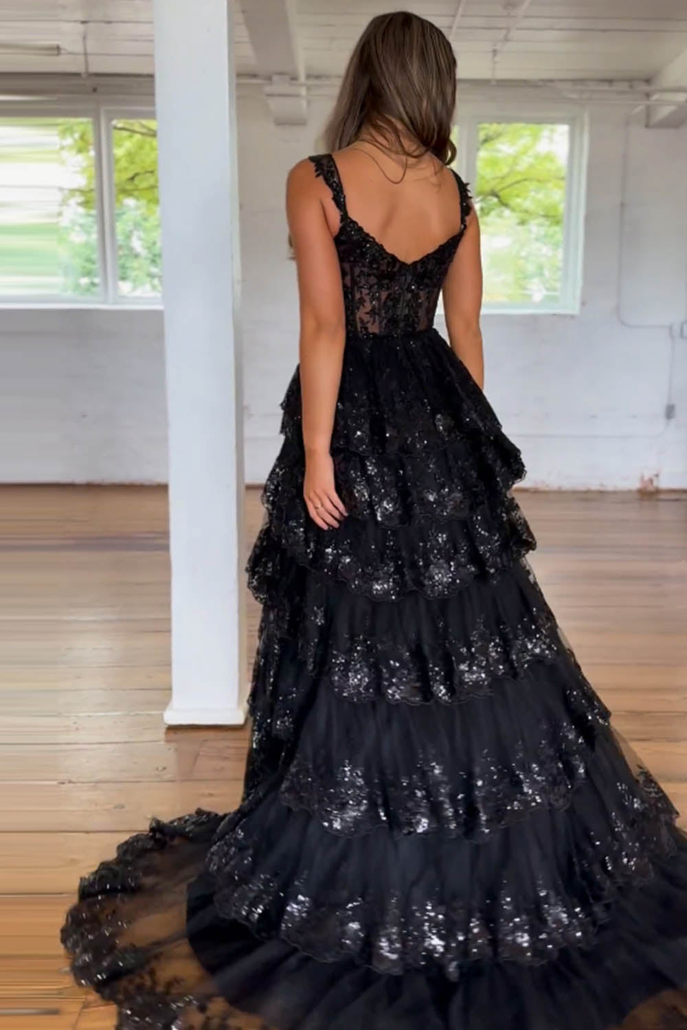 Gorgeous A-Line Off The Shoulder Tiered Prom Dress With Split