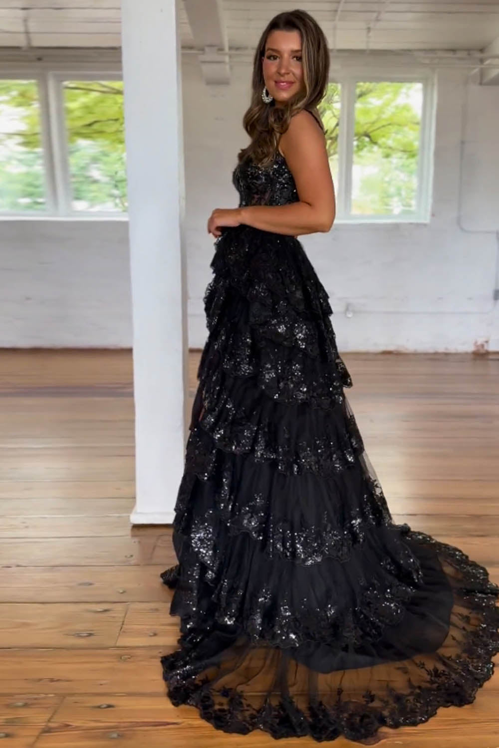 Gorgeous A-Line Off The Shoulder Tiered Prom Dress With Split