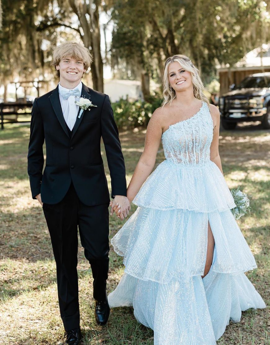 Romantic A-Line One Shoulder Layered Prom Dress With Split