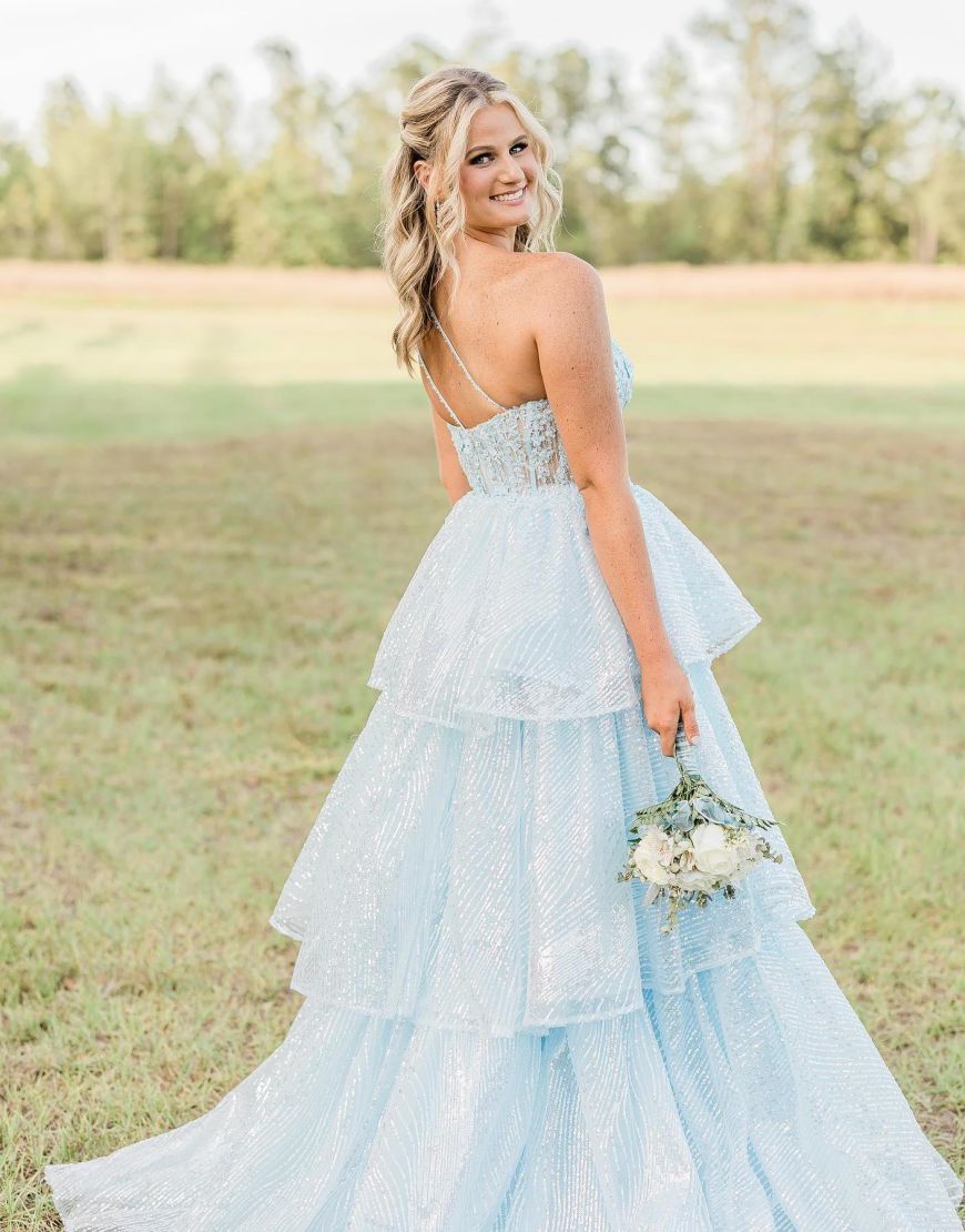 Romantic A-Line One Shoulder Layered Prom Dress With Split