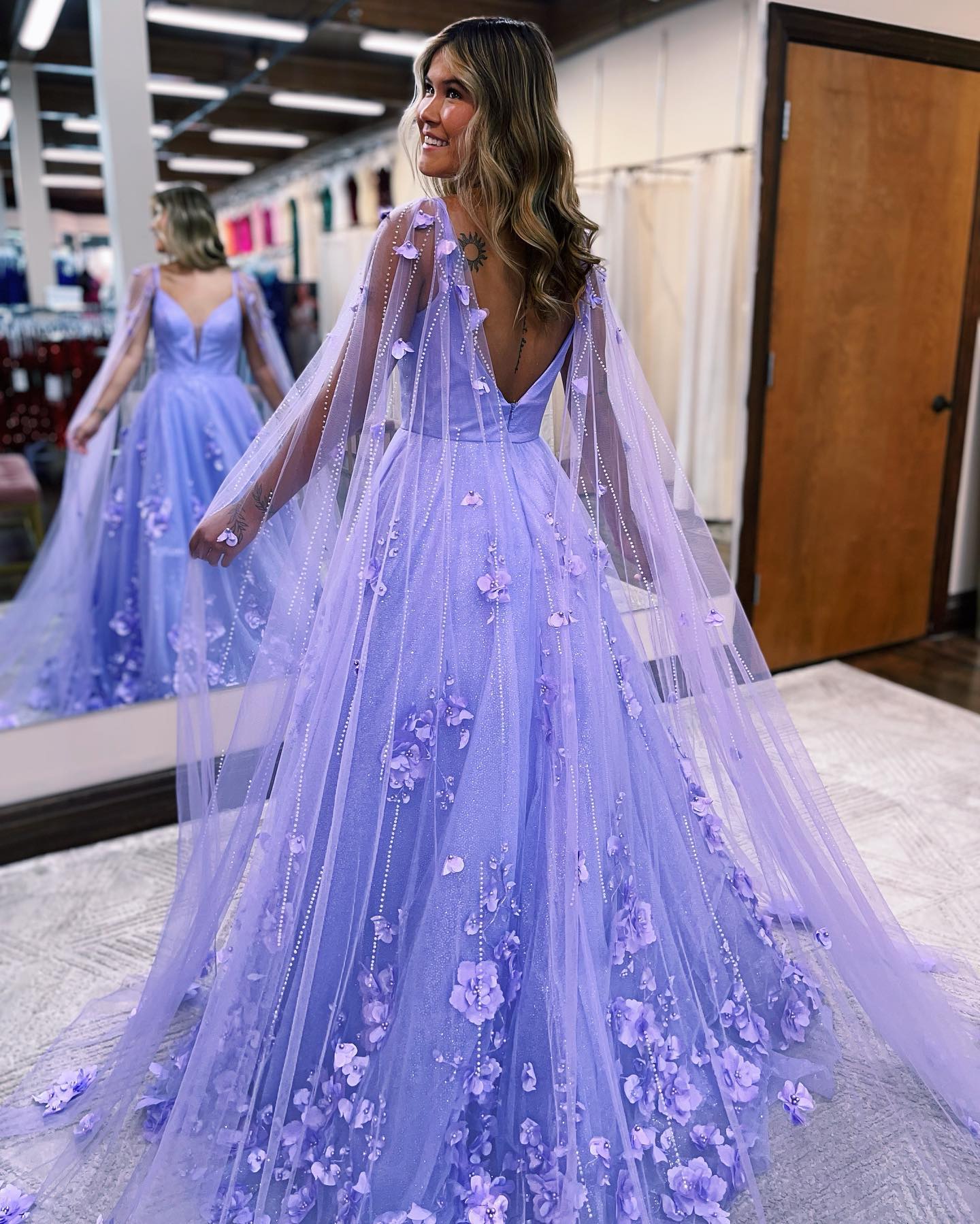 Romantic Lavender A-line Prom Dress With 3D Flowers