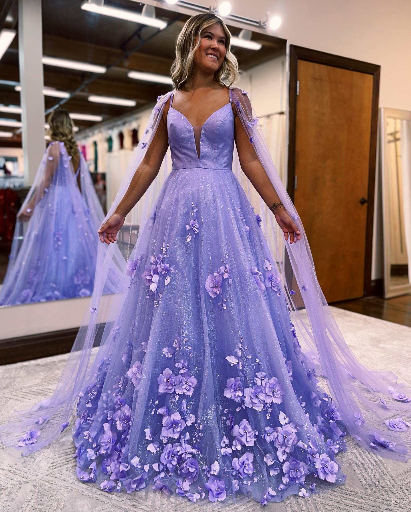 Romantic Lavender A-line Prom Dress With 3D Flowers